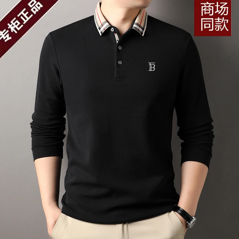 [专柜正品】欧洲男装长袖T恤春秋季男t恤翻领男士Polo衫商务纯棉衣