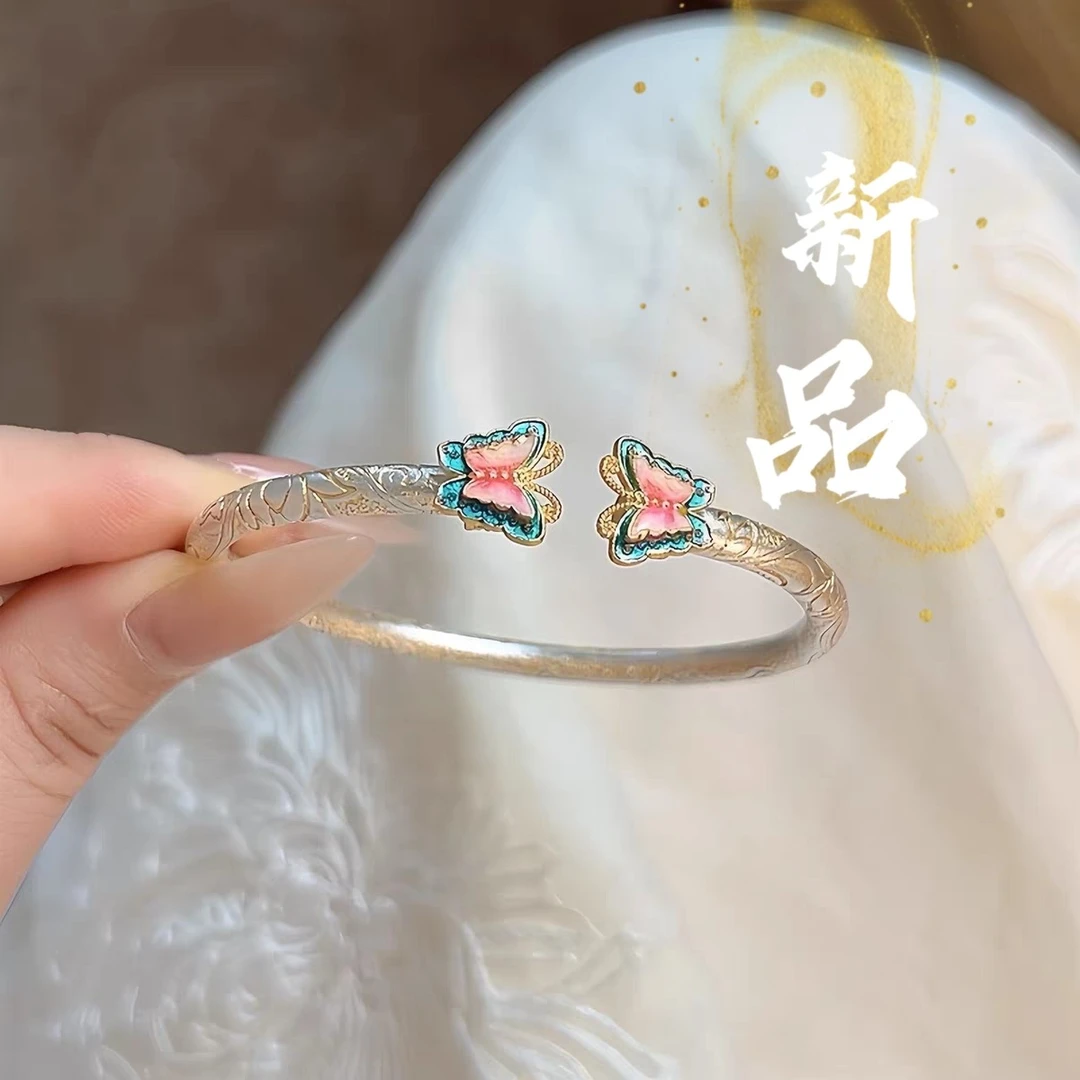 足银手镯 13号-金莲蝴蝶【开口】手镯