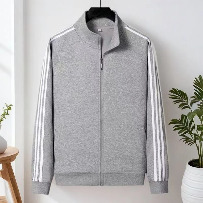 新款外套卫衣男女同款春秋立领开衫三条杠拉链宽松上衣