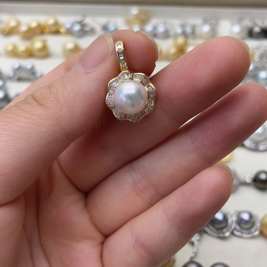 海水珍珠银S925镶嵌吊坠(不含链)