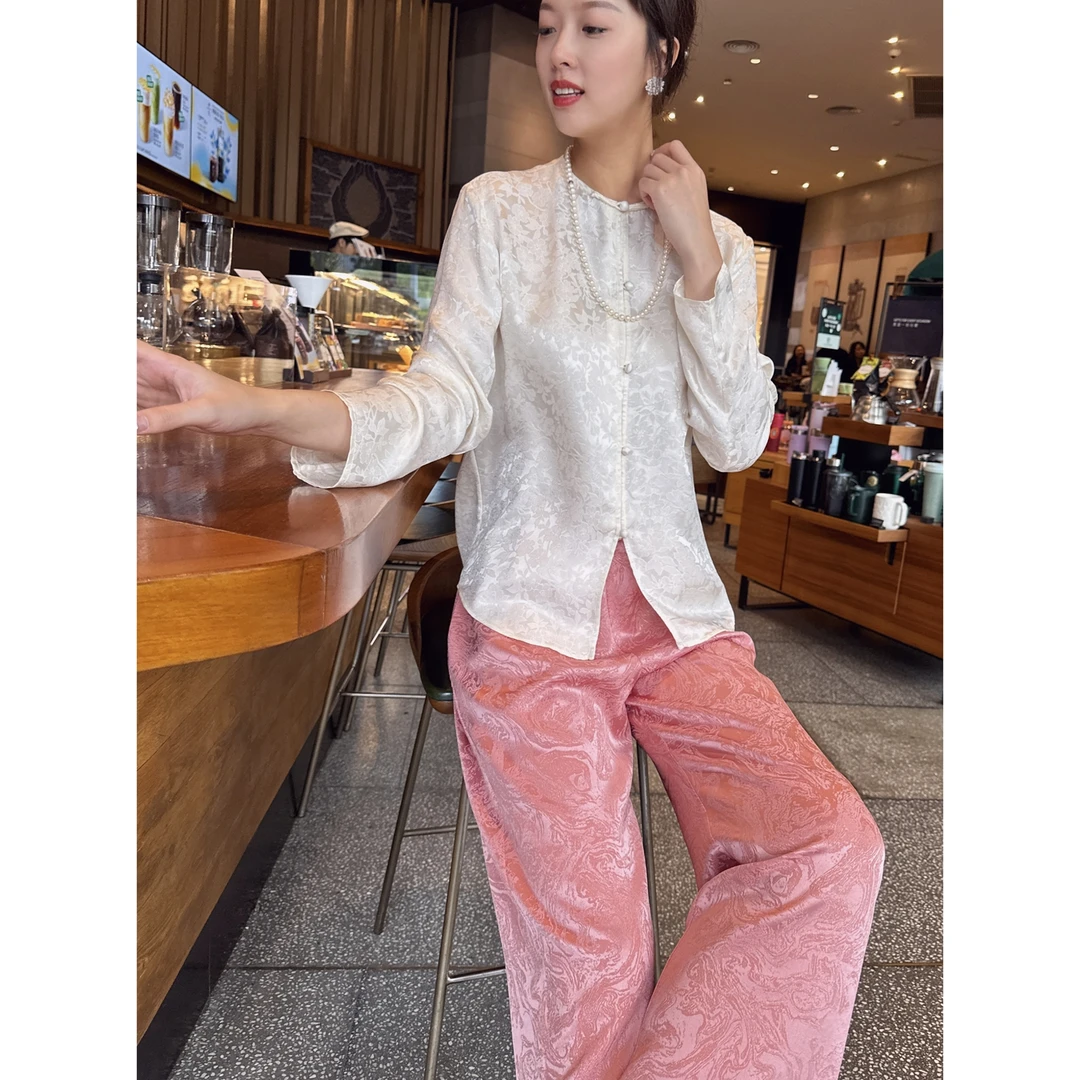 【老罗家】原创真丝衬衫女桑蚕丝花罗提花宽松显瘦中式气质长袖开衫