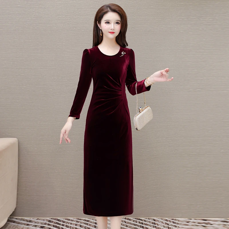 秋季短袖中长裙春秋气质秋冬中国风连衣裙妈妈装长袖显瘦高贵洋气