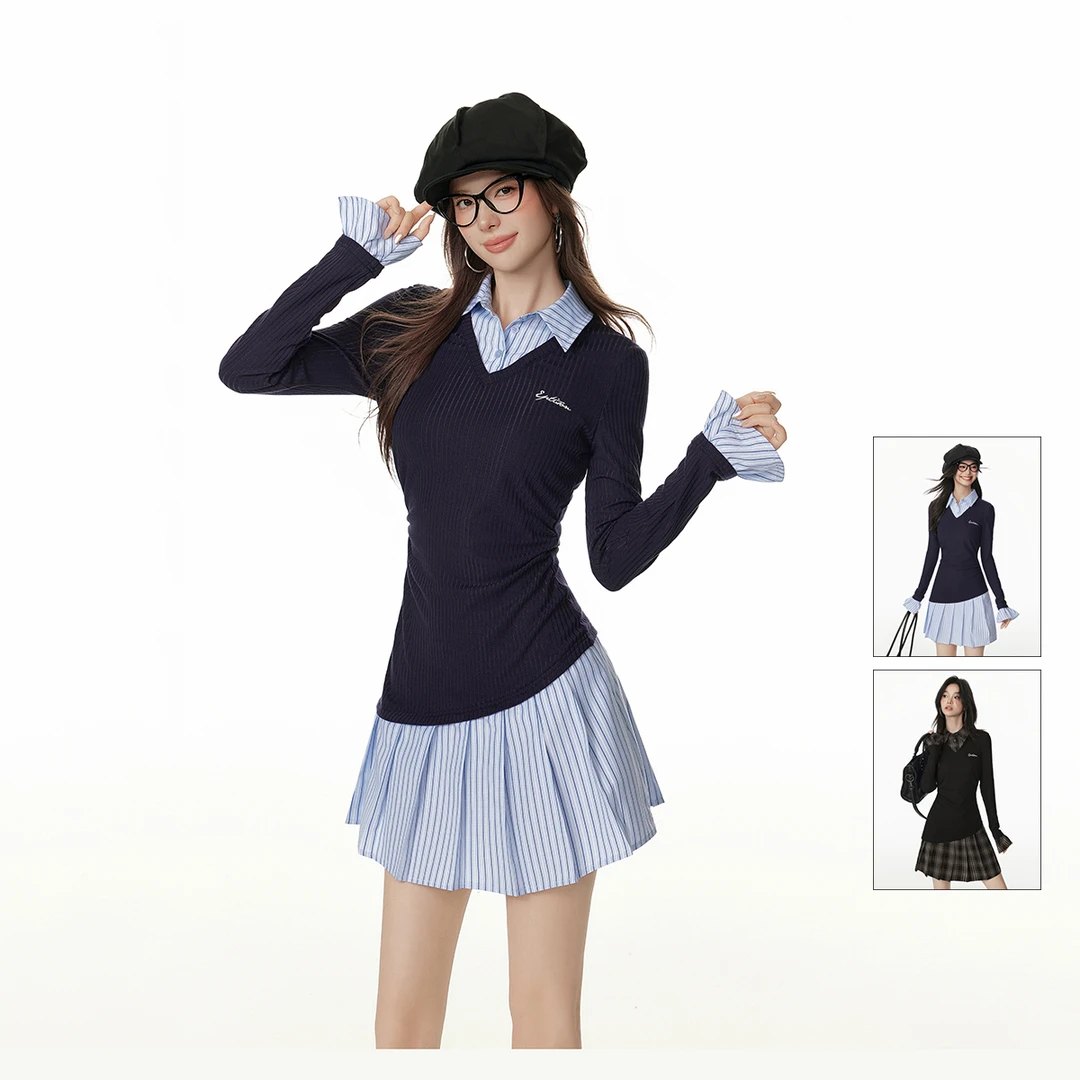 0001【金拐子专属】EPTISON连衣裙女复古学院风修身小裙子FWQ003