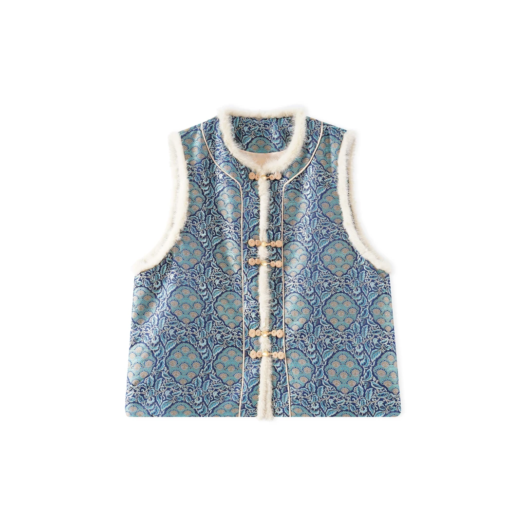 九品莲花-新中式桑蚕丝宋锦加棉马甲中国风女装YZ25170