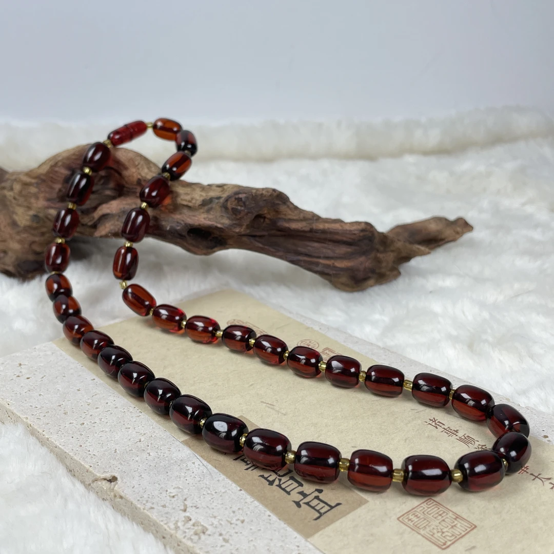 芷桦珠宝-天然缅甸血珀枣珠8+mm项链时尚复古红色中古精美