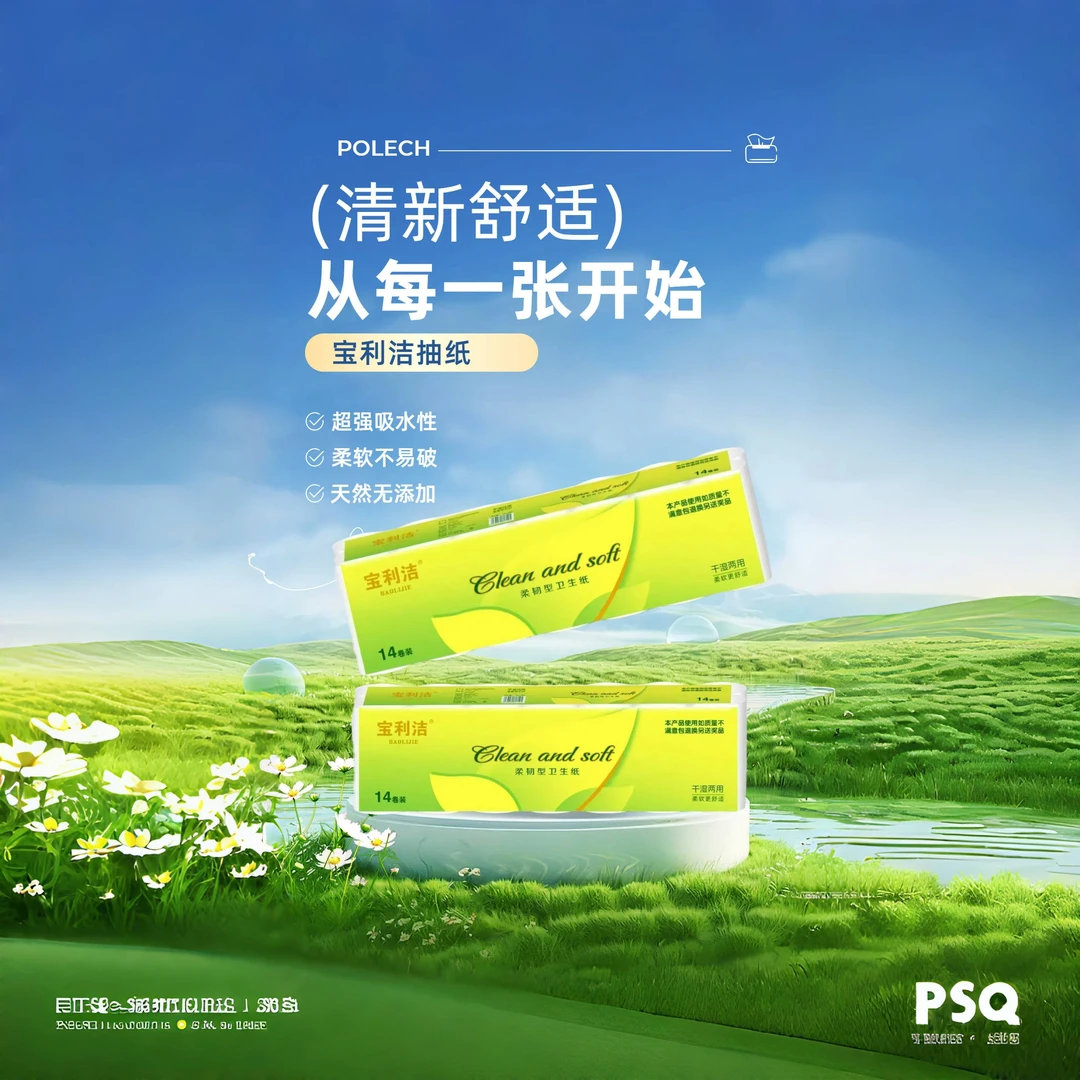 POLECH/宝利洁【新疆包邮】14卷亲肤精致家用加大量两用卫生纸卷纸