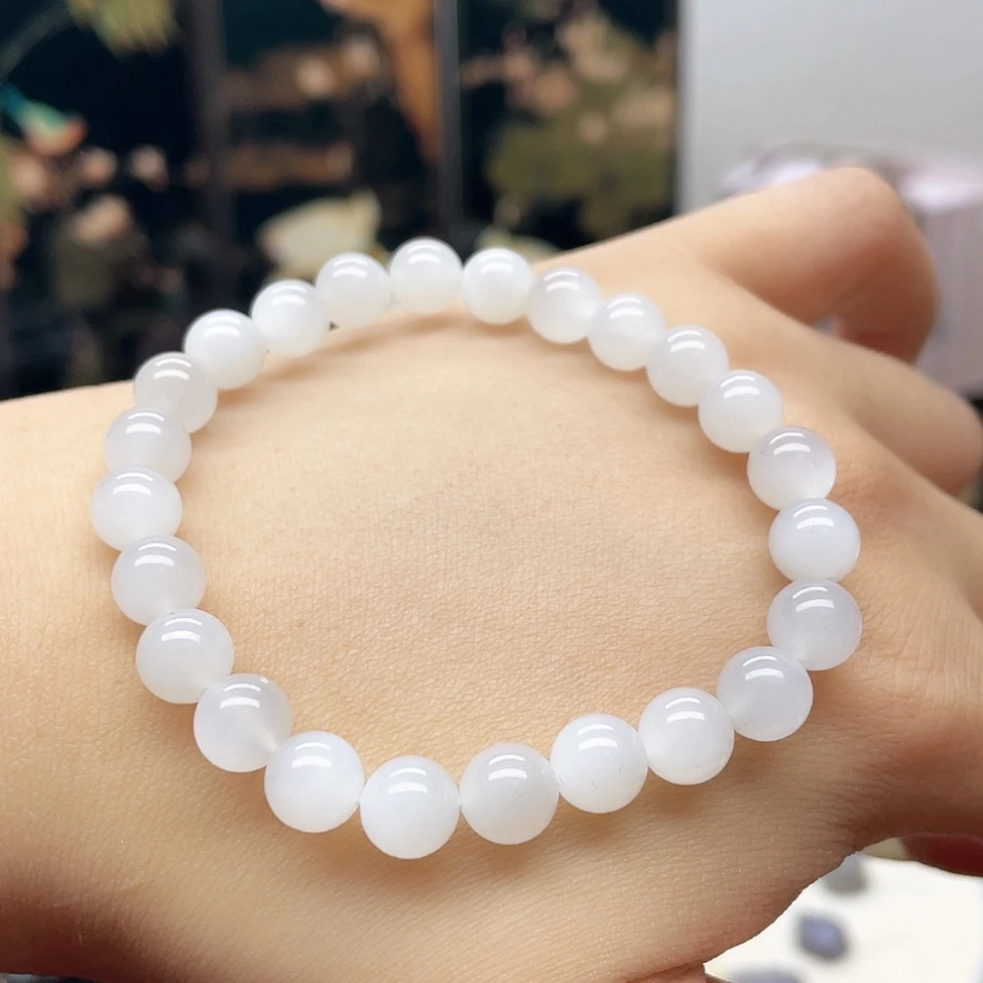未镶嵌手链和田玉冰白猫眼8mm