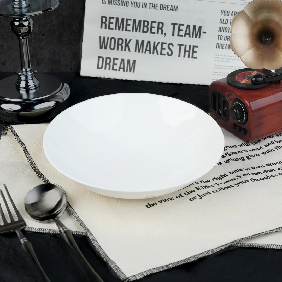 8寸【黑珍珠汤盘】景德镇高温高白泥 家用陶瓷高颜值碗盘餐炒菜盘