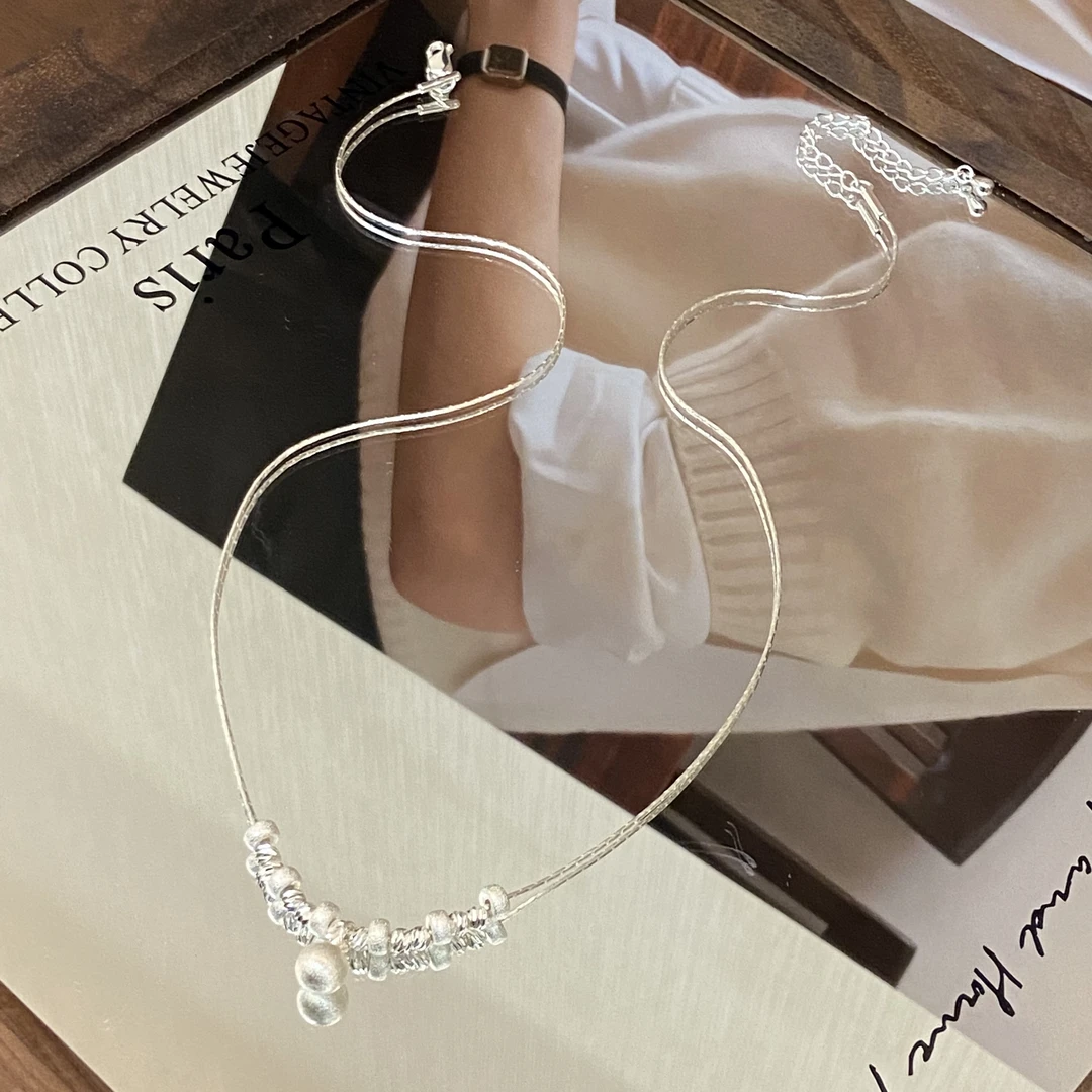 （T）镀K金 拉丝小球 拼接设计感项链X7944