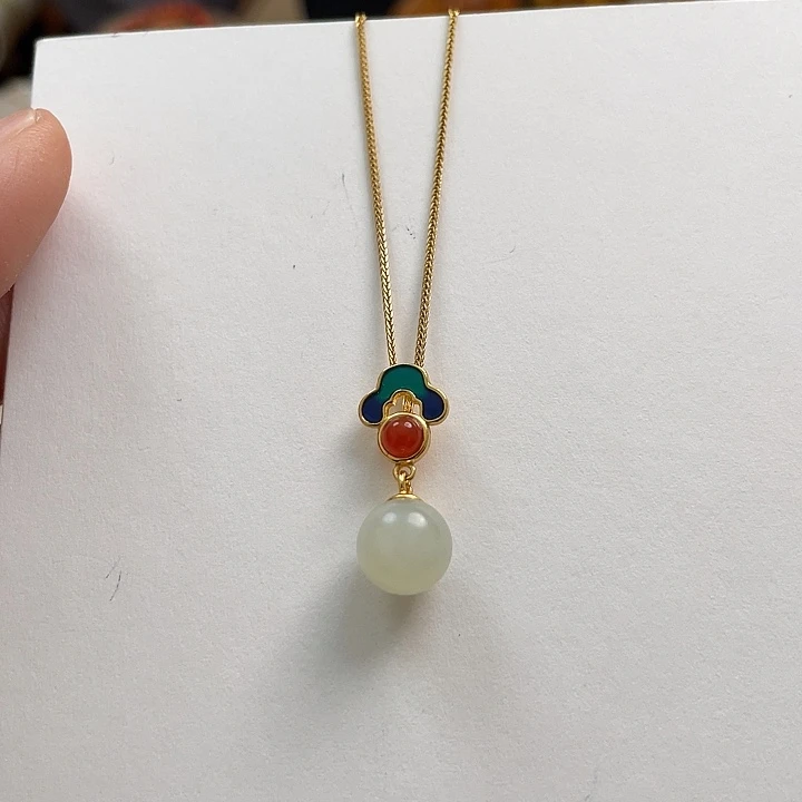 和田玉银S925镶嵌珠宝奇石珠9