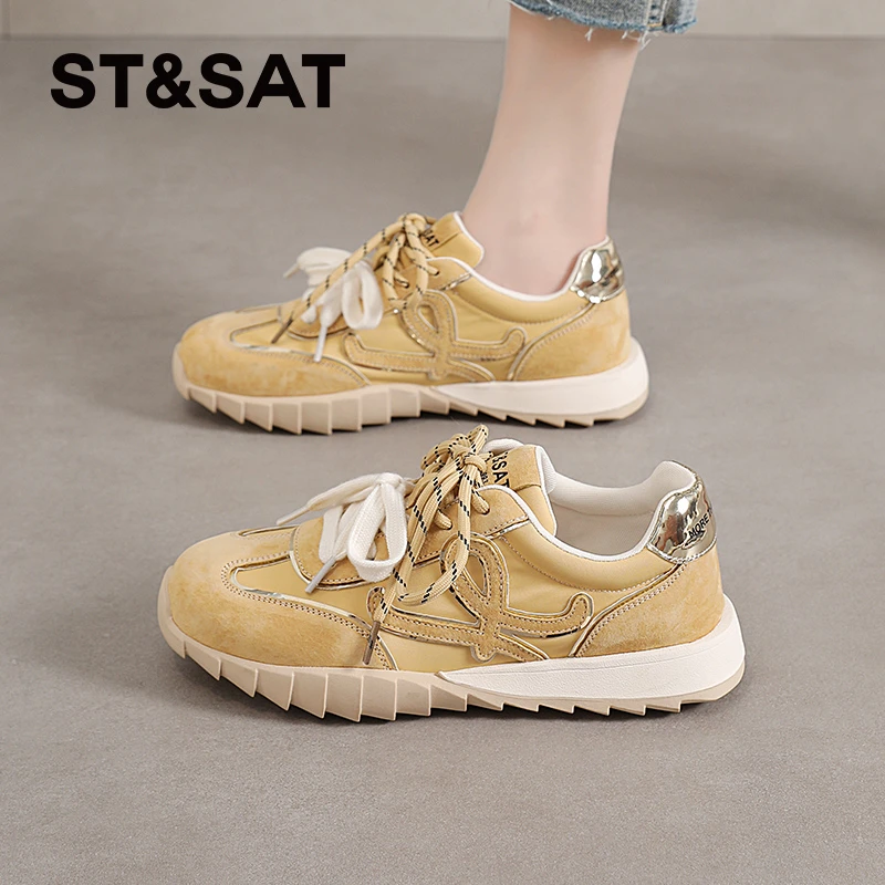 星期六鞋子女款爆款2025新款春季复古休闲鞋百搭厚底显脚小德训鞋