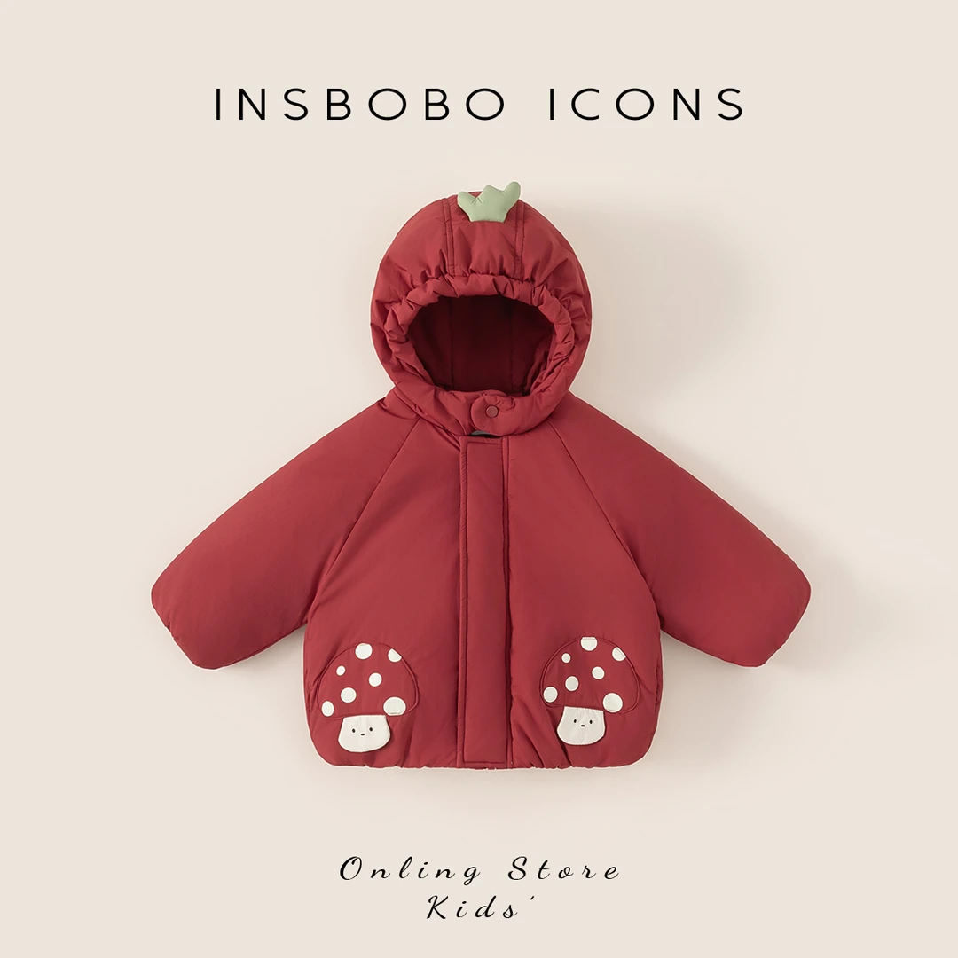 INSbobo儿童外套冬季新品保暖可爱皇冠连帽下摆牛筋棉服潮DY25042