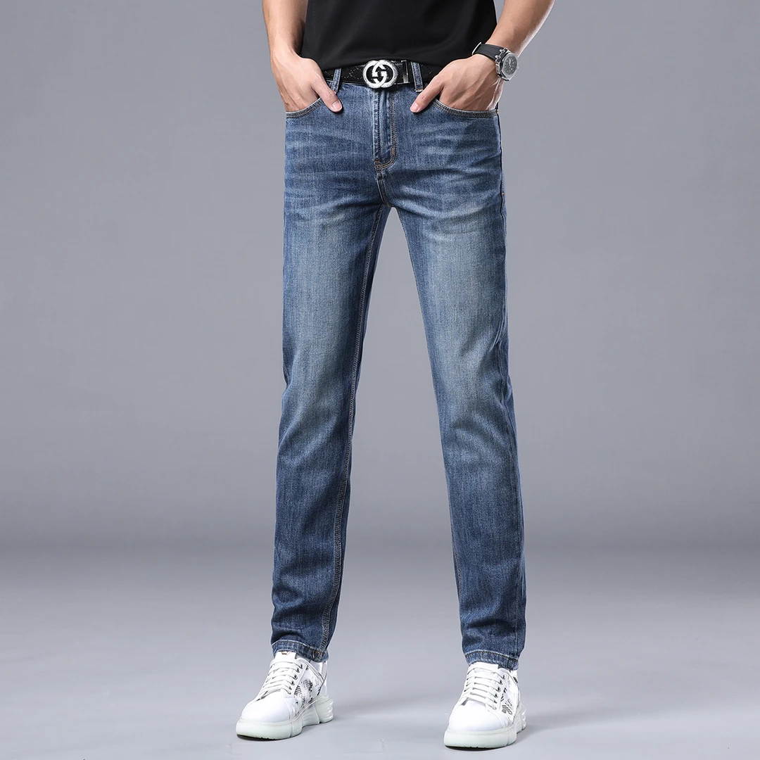 高端男士男款牛仔裤夏季时尚薄款商务长裤弹力百搭修身直筒裤子男