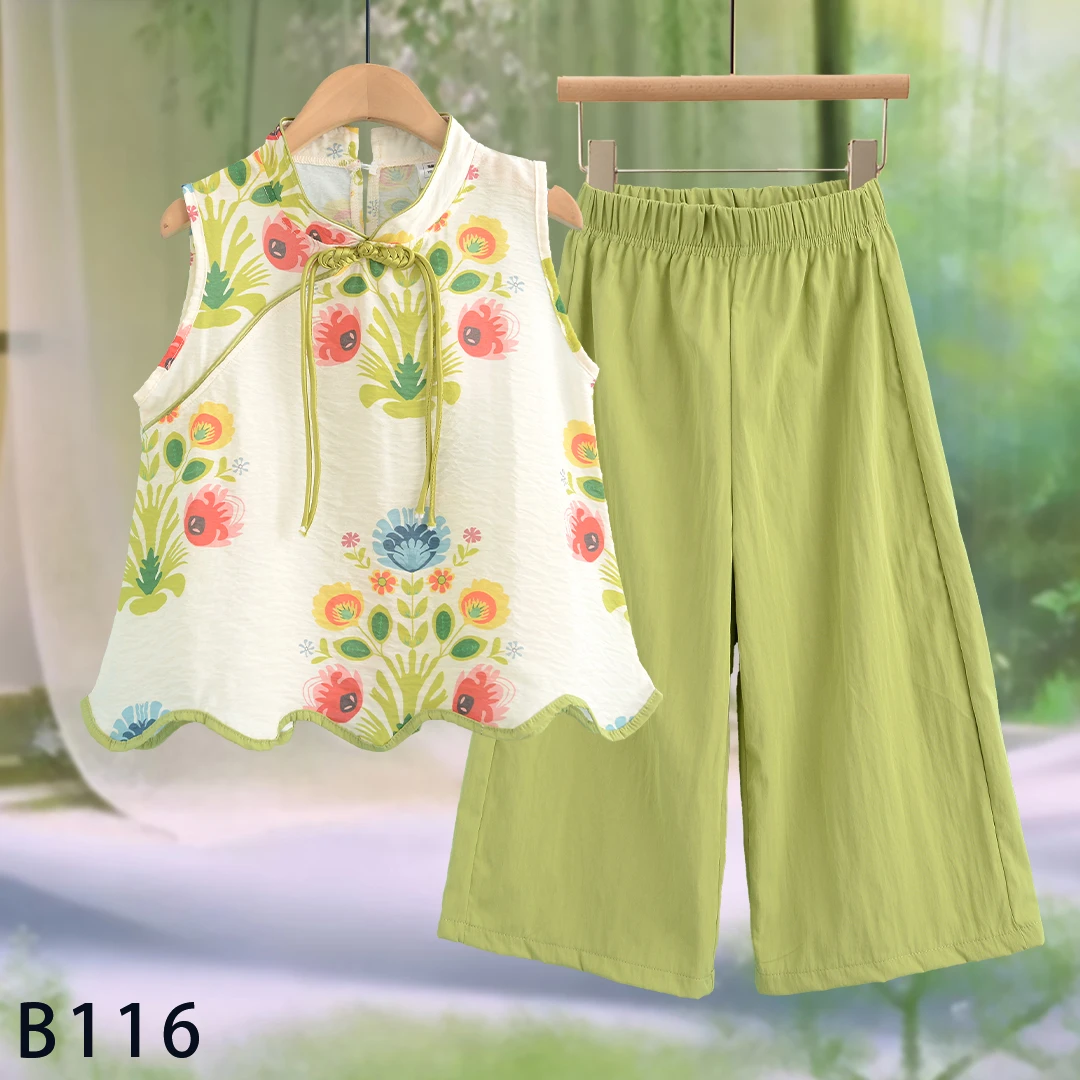 山东人造棉（棉绸）升级款国风新款儿童套装B116