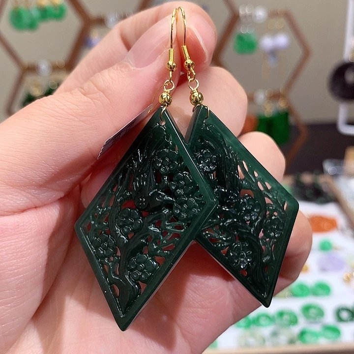 银S925镀金镶嵌翡翠耳饰