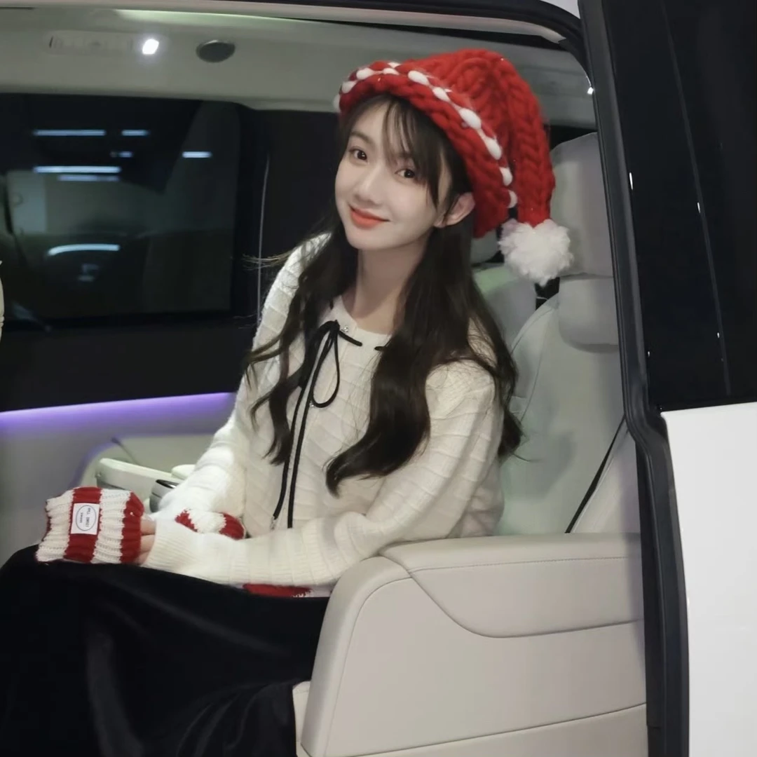 毛小兔女黑色系带蝴蝶结毛针织衫宽松白色开衫早秋毛衣上衣