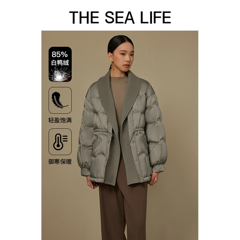 THESEALIFE欧海一生白鸭绒羽绒服女拼接设计羽绒外套3155 团