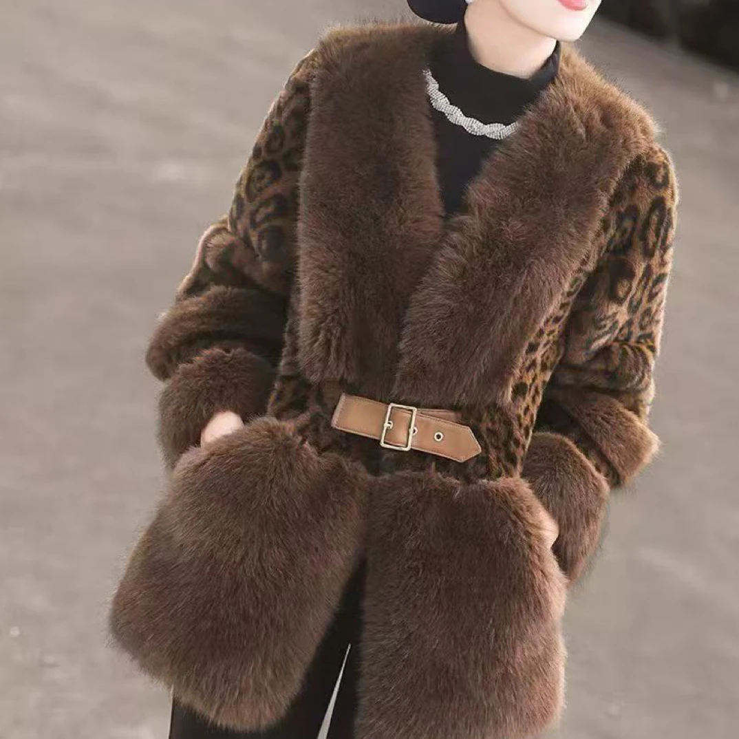 【简约豹纹毛领】上衣圆领长袖落肩袖洋气冬季