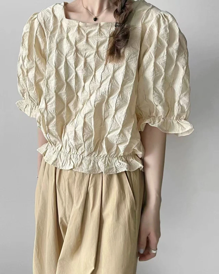 NN1033-时尚女装设计感T恤小众法式法式泡泡袖洋气显瘦