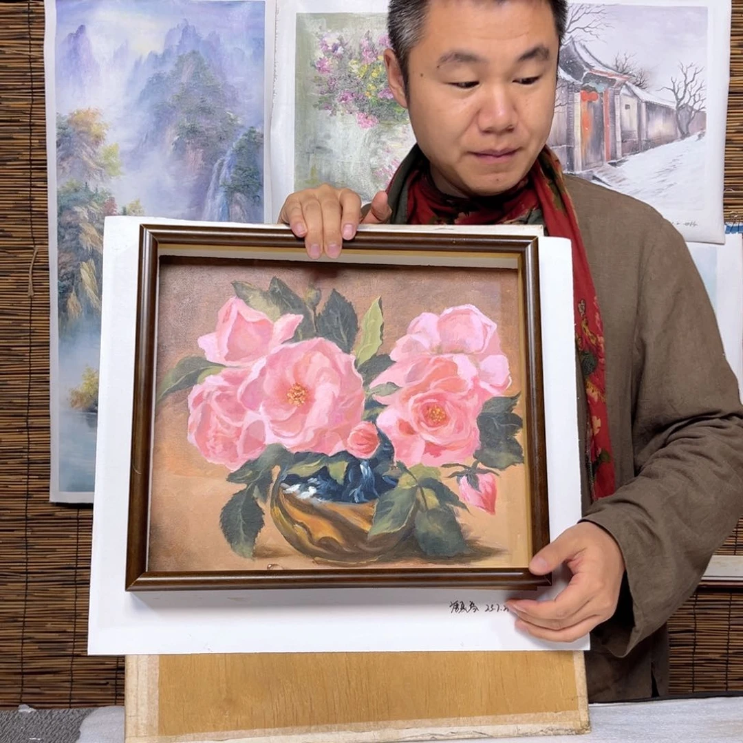油画行路人小院绘画作品竞拍