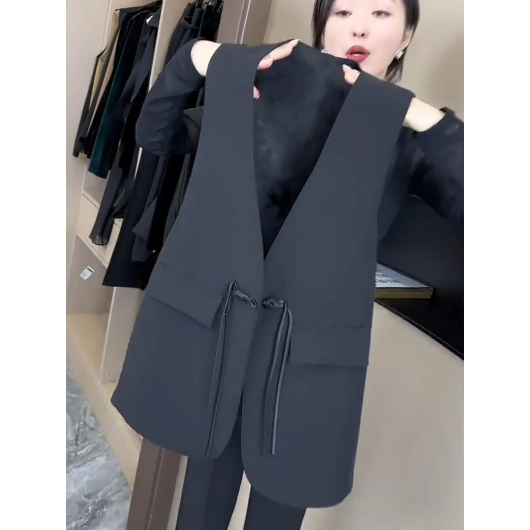 休闲黑色西装马甲女春夏季新款时尚国风新中式上衣两面穿背心外套