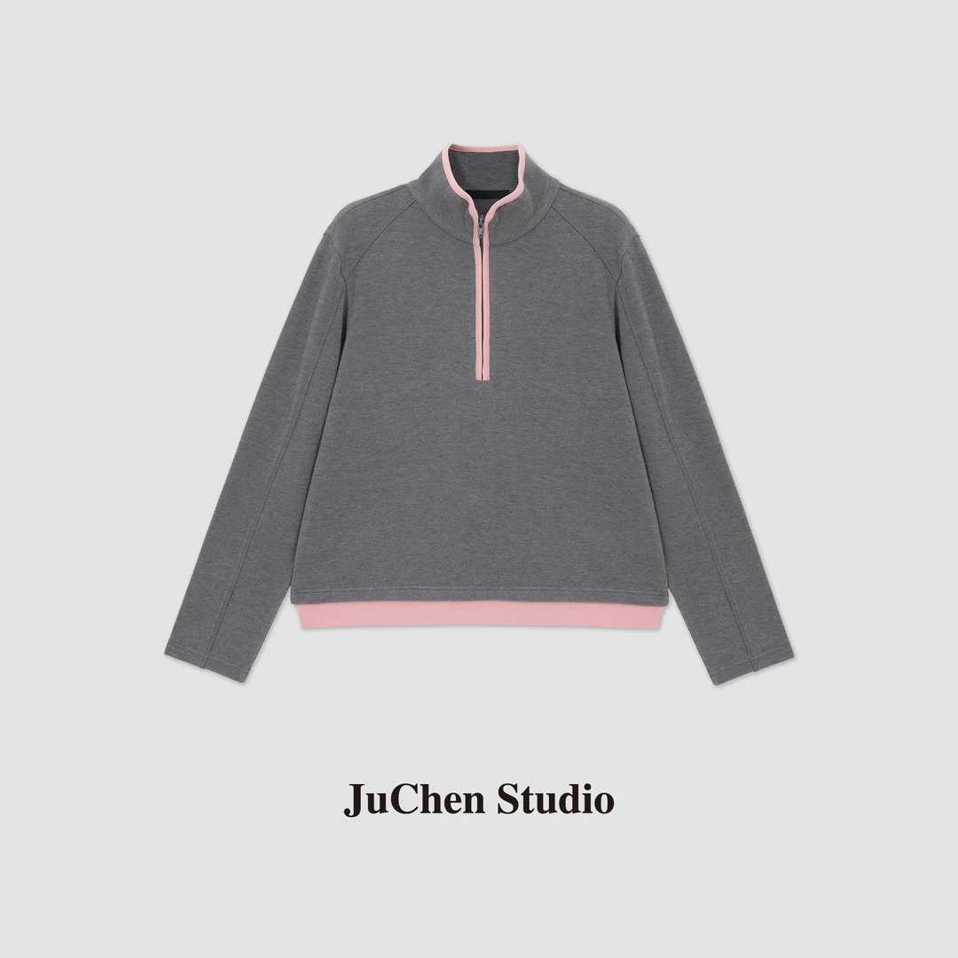 “恒温宝”轻运动感舒适软糯假两件半拉链立领套头卫衣FW113285