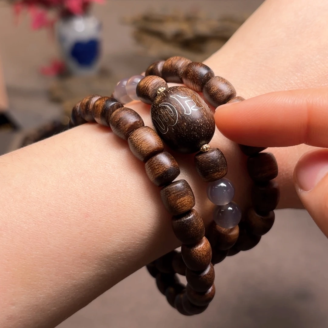 沉香手串越南富森红土倒架料0.8设计➕芽庄白棋沉香木雕设计
