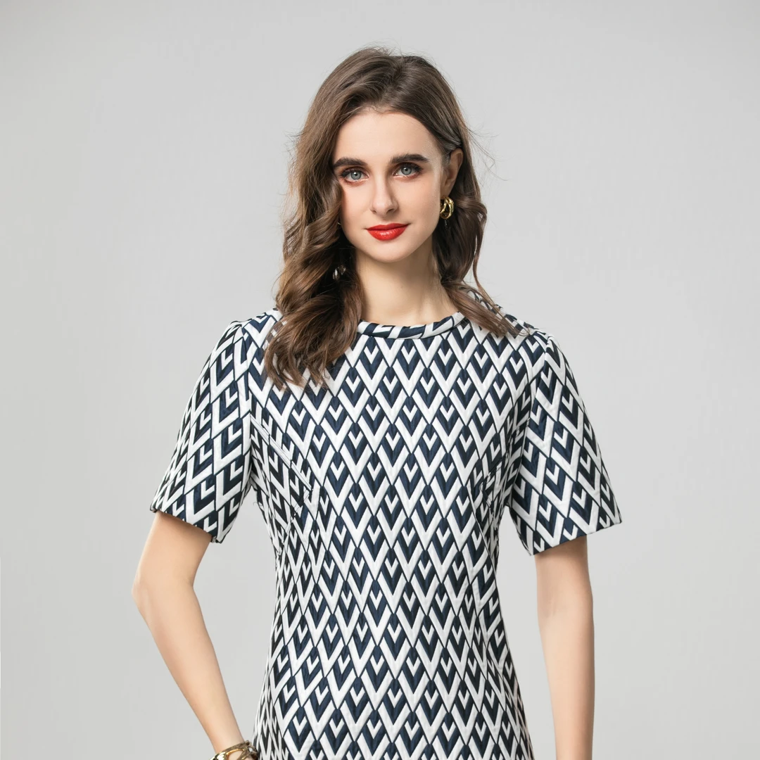 547款 菱形格纹 巴黎时装周 高品质 短袖连衣裙女装