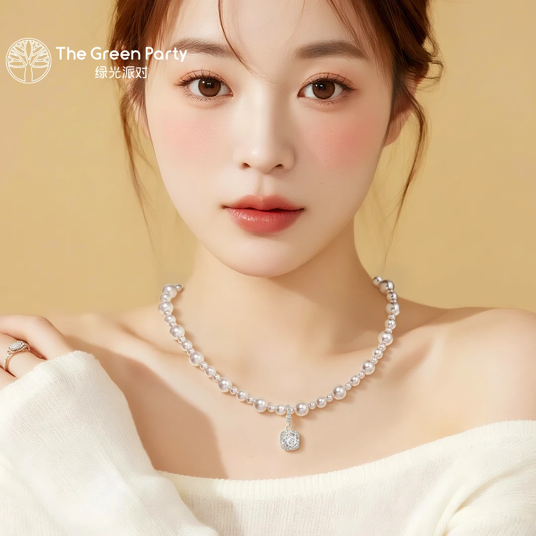 绿光派对日韩轻奢女款方糖系列珠项链