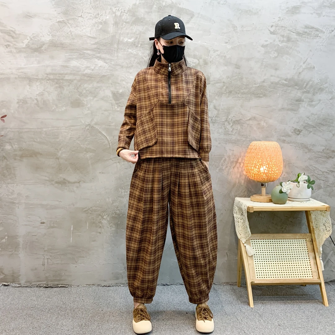 休闲风印花上衣中式通勤百搭宽松复古裤子女时尚套装中老年妈妈装