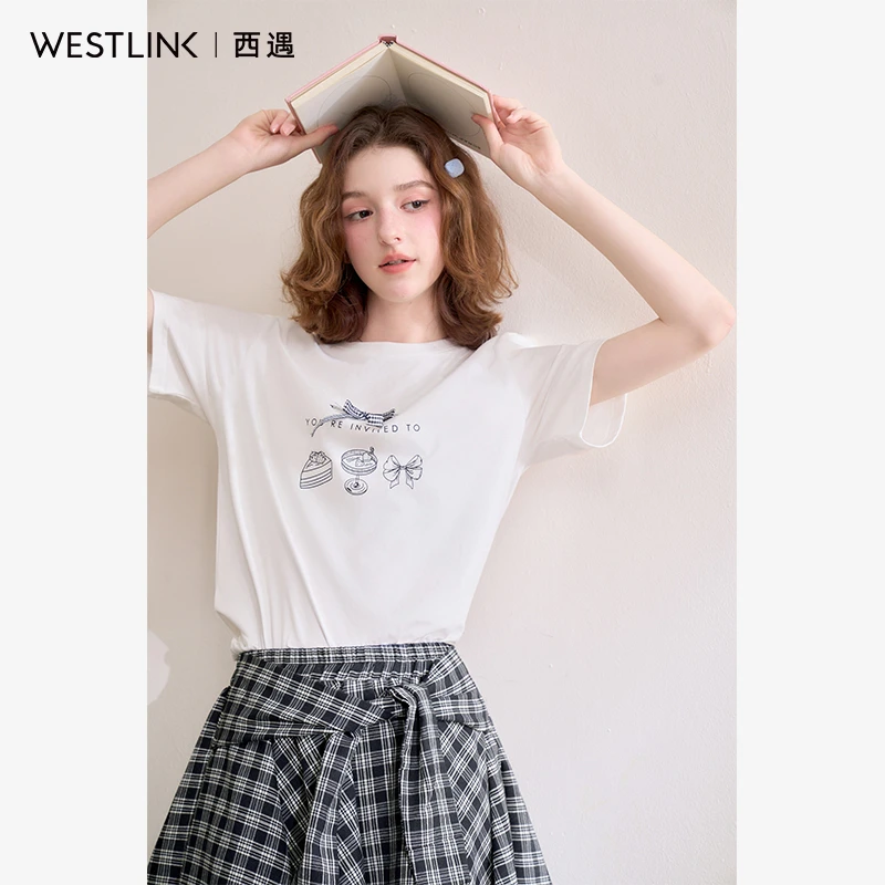 0511西遇宽松短袖t恤女2025年春季新款蝴蝶结休闲落肩圆领上衣