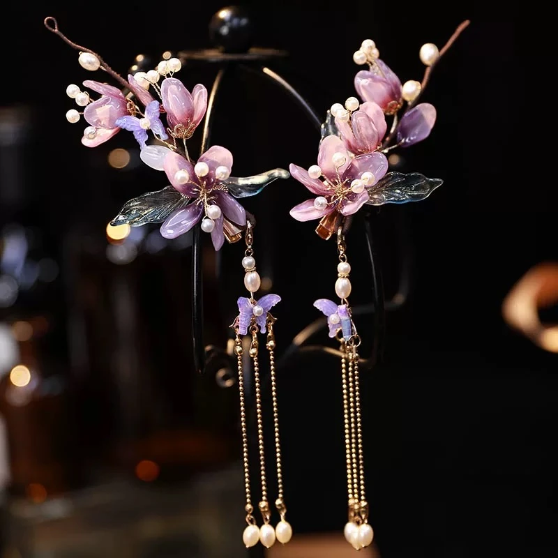 紫罗兰，东方美学紫色琉璃花新中式超仙边夹发夹发饰头饰（4010）