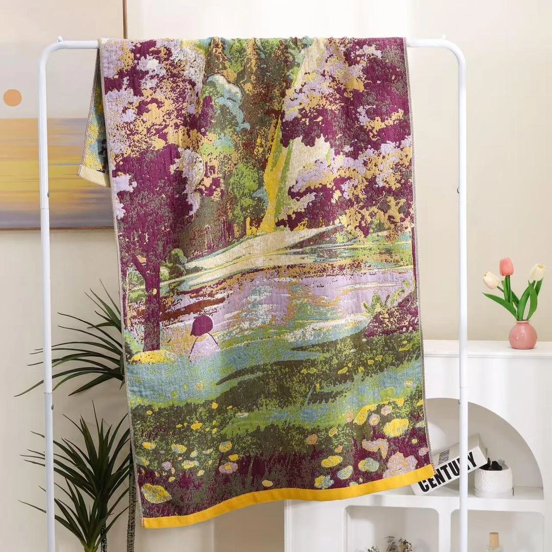 小兔爱丽丝湖边女孩多层纱布棉浴巾75*150厘米吸水澡巾多功能毯