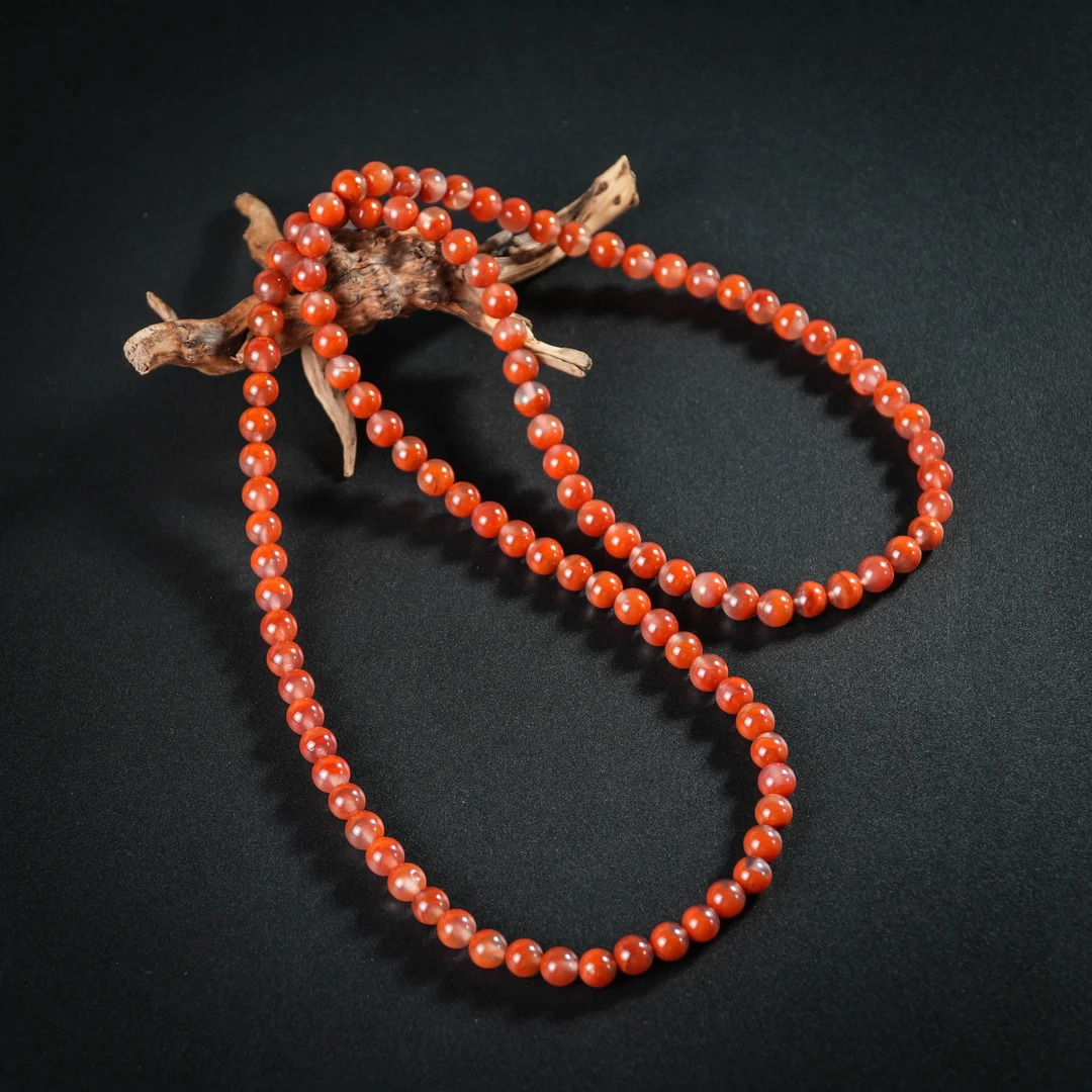 【老掌柜讲珠宝】南红半山半水冰飘108项链7m DQB021501