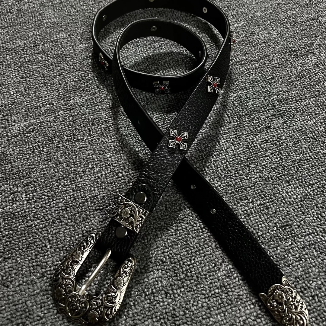 PAPR 十字花松石进口牛皮做旧雏菊cleanfit雕花腰带皮带