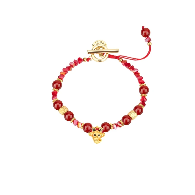 Montagut/梦特娇蛇年福字女士朱砂色串珠红绳国风手链MBJ253038