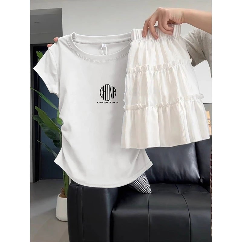 设计感褶皱正肩短袖t恤女时尚百搭洋气侧边收腰显瘦上衣2025夏季