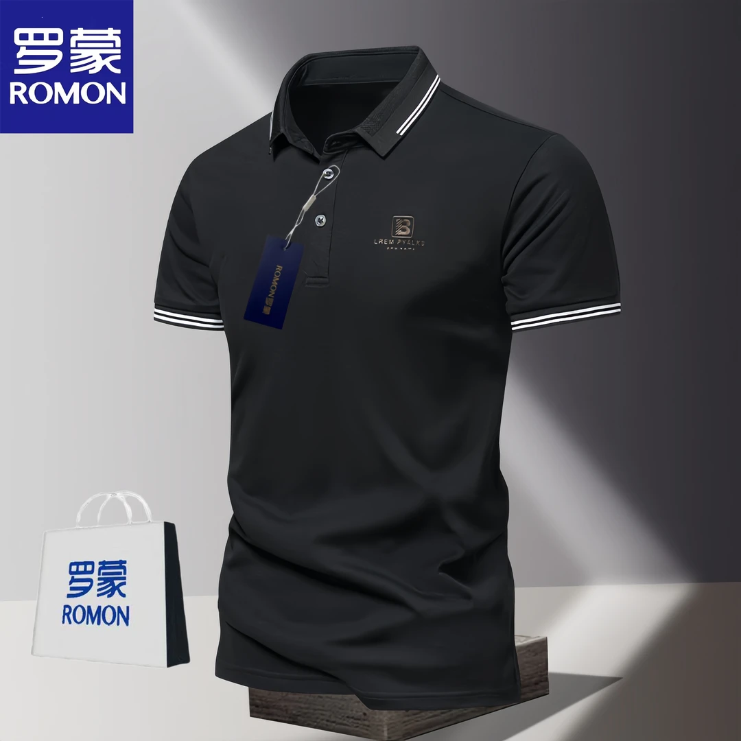 Romon/罗蒙夏季短袖polo衫男士高级感休闲商务修身翻领透气男上衣