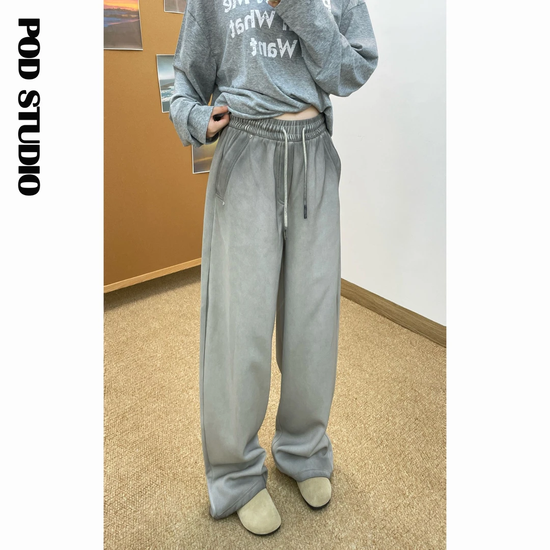 美式宽松百搭秋季松紧显瘦直筒潮高街垂感男女情侣阔腿休闲卫裤