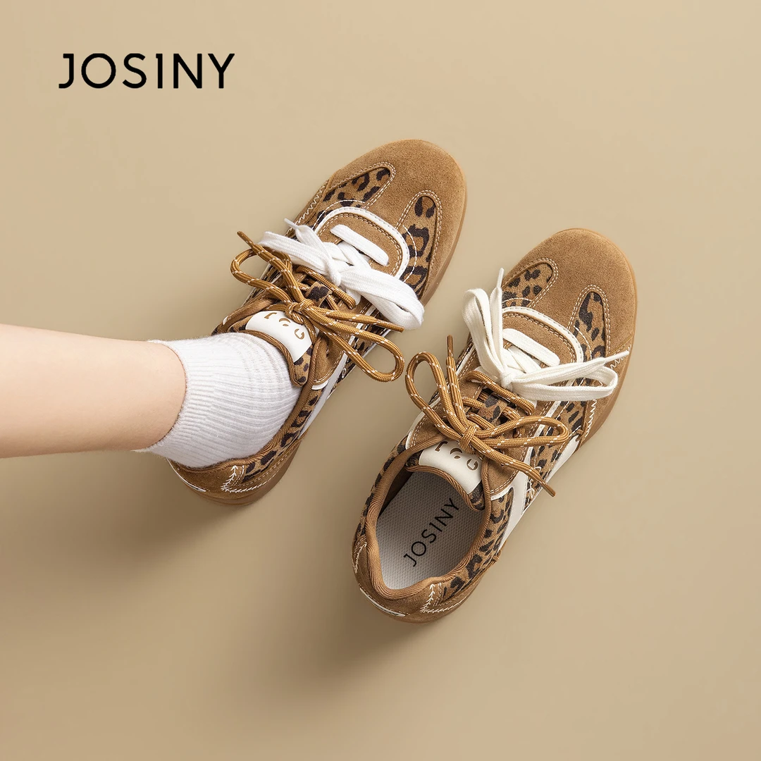 卓诗尼豹纹德训鞋女2026春季阔腿裤必备鞋轻奢鞋子休闲运动鞋女