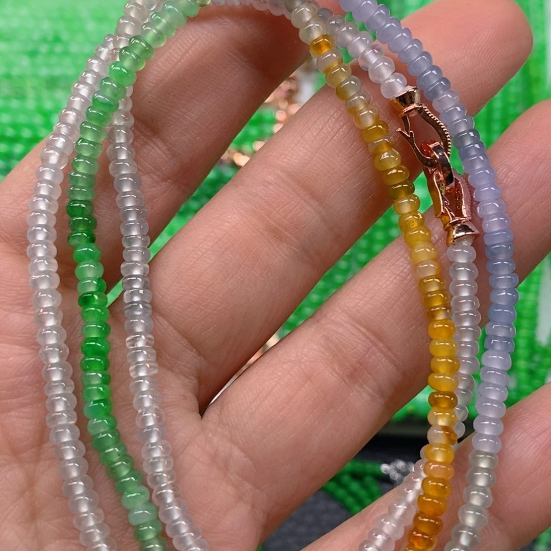 翡翠颈饰未镶嵌高冰种多宝算盘珠项链3.8m' m
