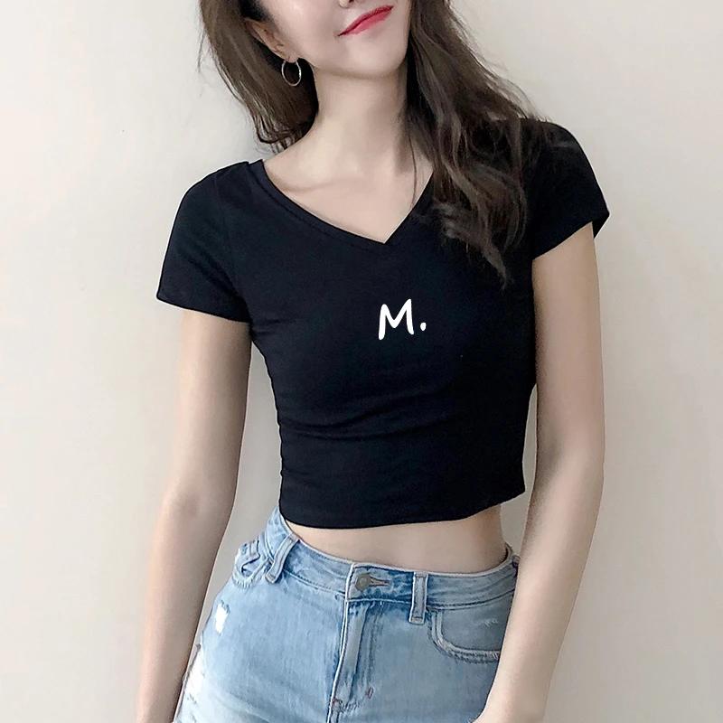 2026网红夏短袖t恤洋气衣服女V领高腰短款心机露脐纯欲甜美可爱风