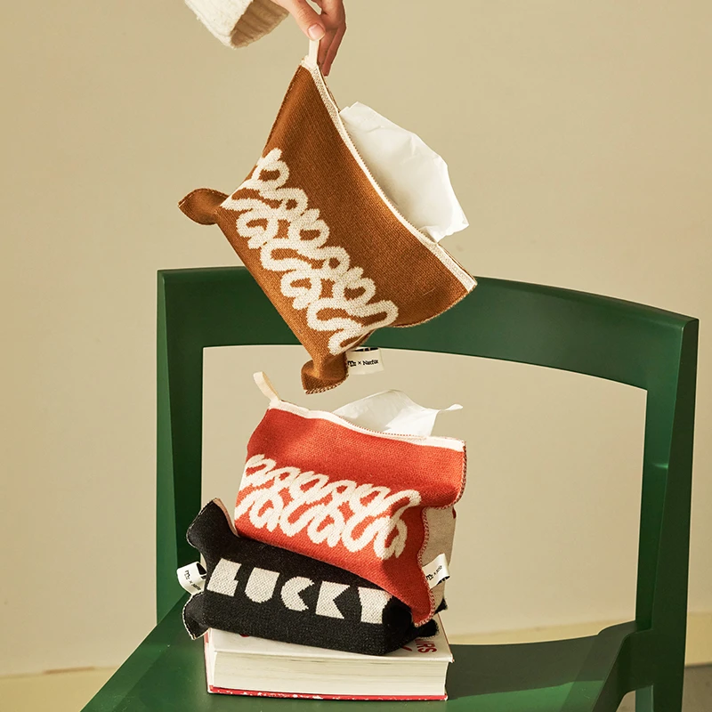 MOMOSTALK 创意纸巾袋家用可悬挂全棉针织纸巾盒桌面装饰纸巾收纳