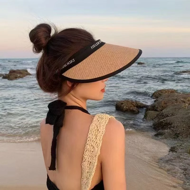 夏季黑胶空顶夏凉帽户外旅行网红女帽显脸居家日用