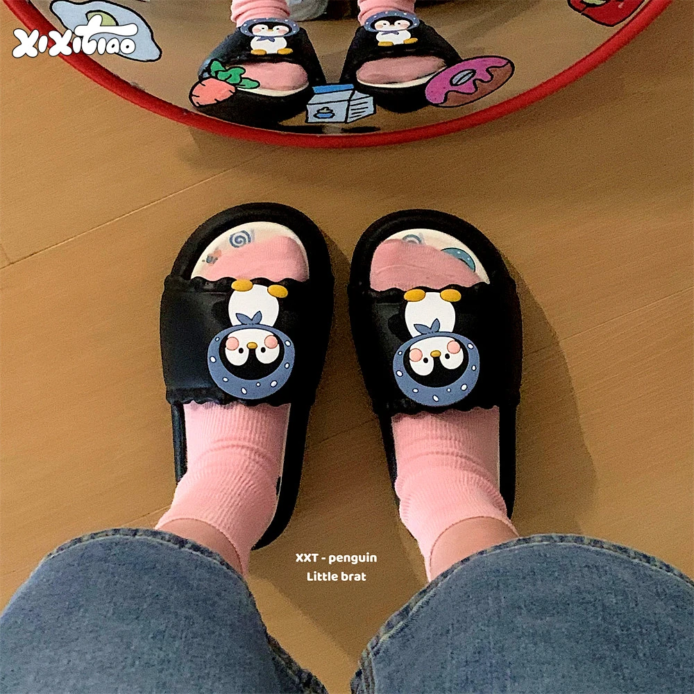 细细条 个性可爱企鹅eva软底凉拖夏季居家外穿防滑轻便一字拖鞋女