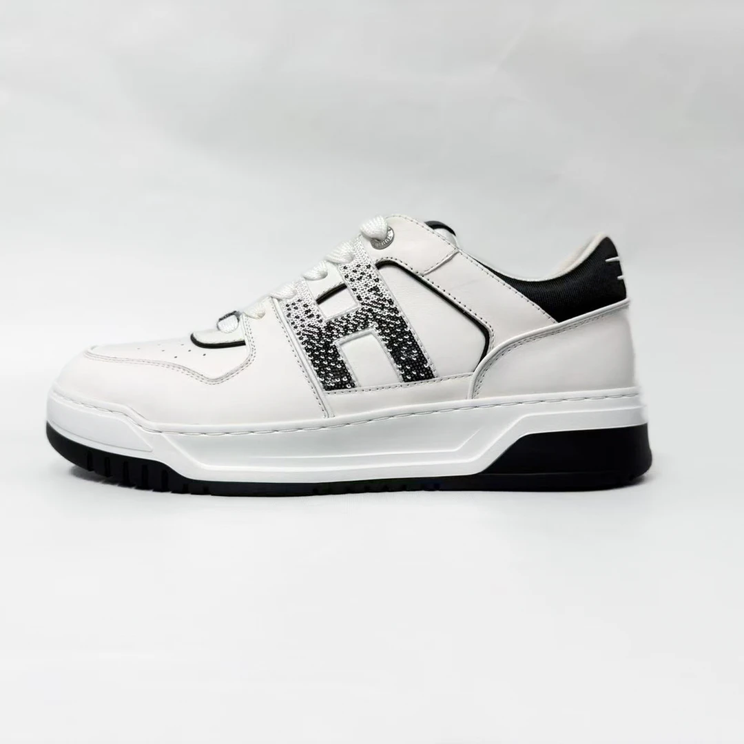 【优嘉名品】爱马法蒂斯HEMDISS新款男士系带真皮拼接时尚休闲板鞋