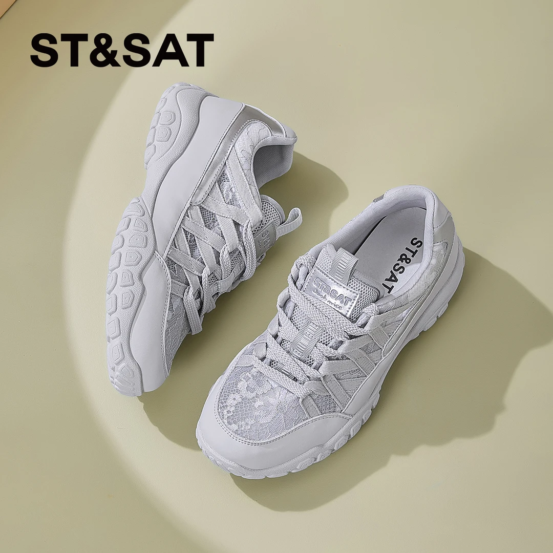 St&Sat/星期六增高德训鞋女2025夏季新款镂空透气阿甘鞋休闲女鞋