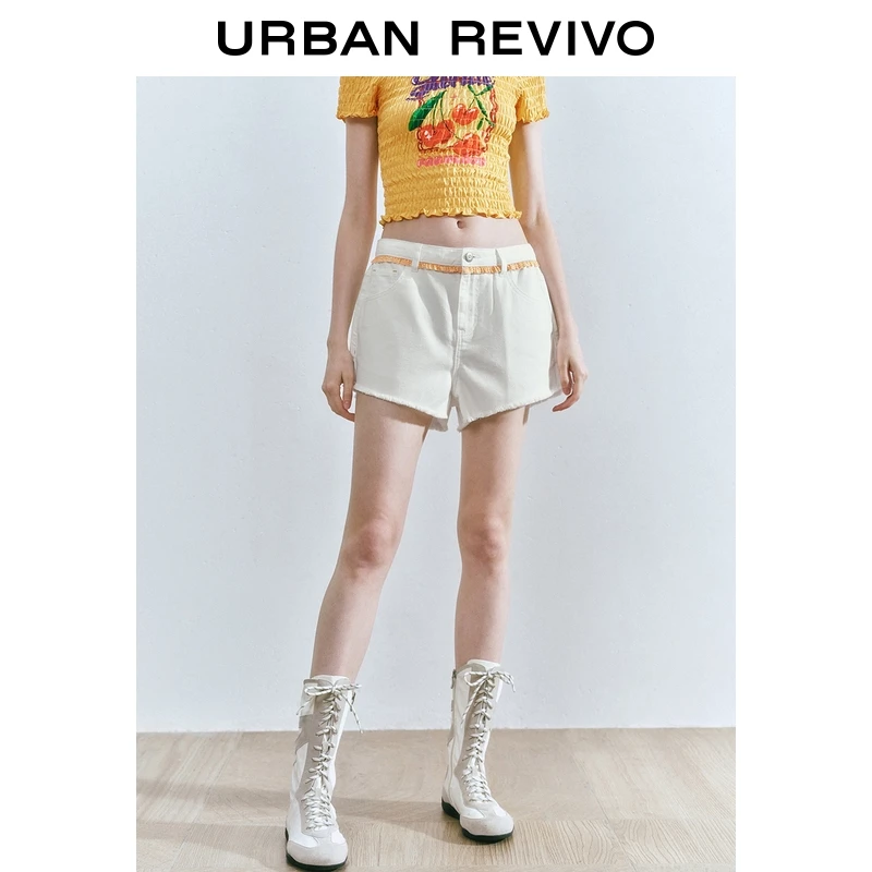 UR2025秋季新款女装时尚设计感撞色花边休闲短裤UYY850167