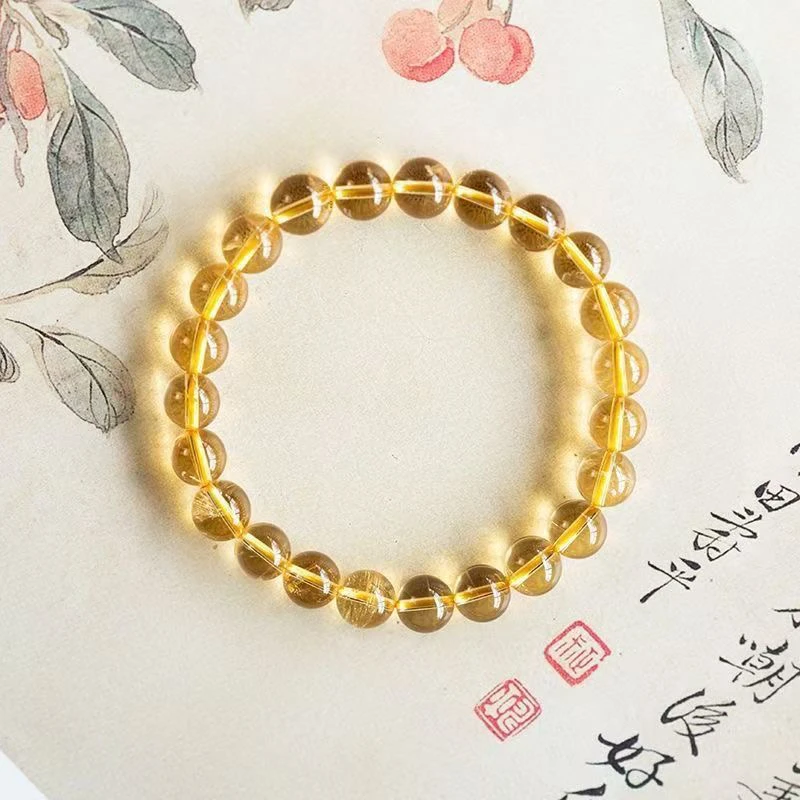 天然转运黄水晶聚财高级感冰透玉石单圈黄色串珠全净体