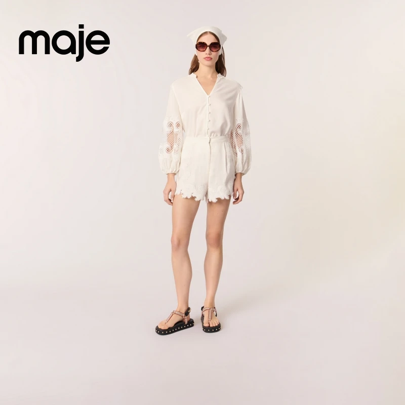 抖音双11|Maje 2025早秋新款女装刺绣蕾丝花边短裤MFPSH00629